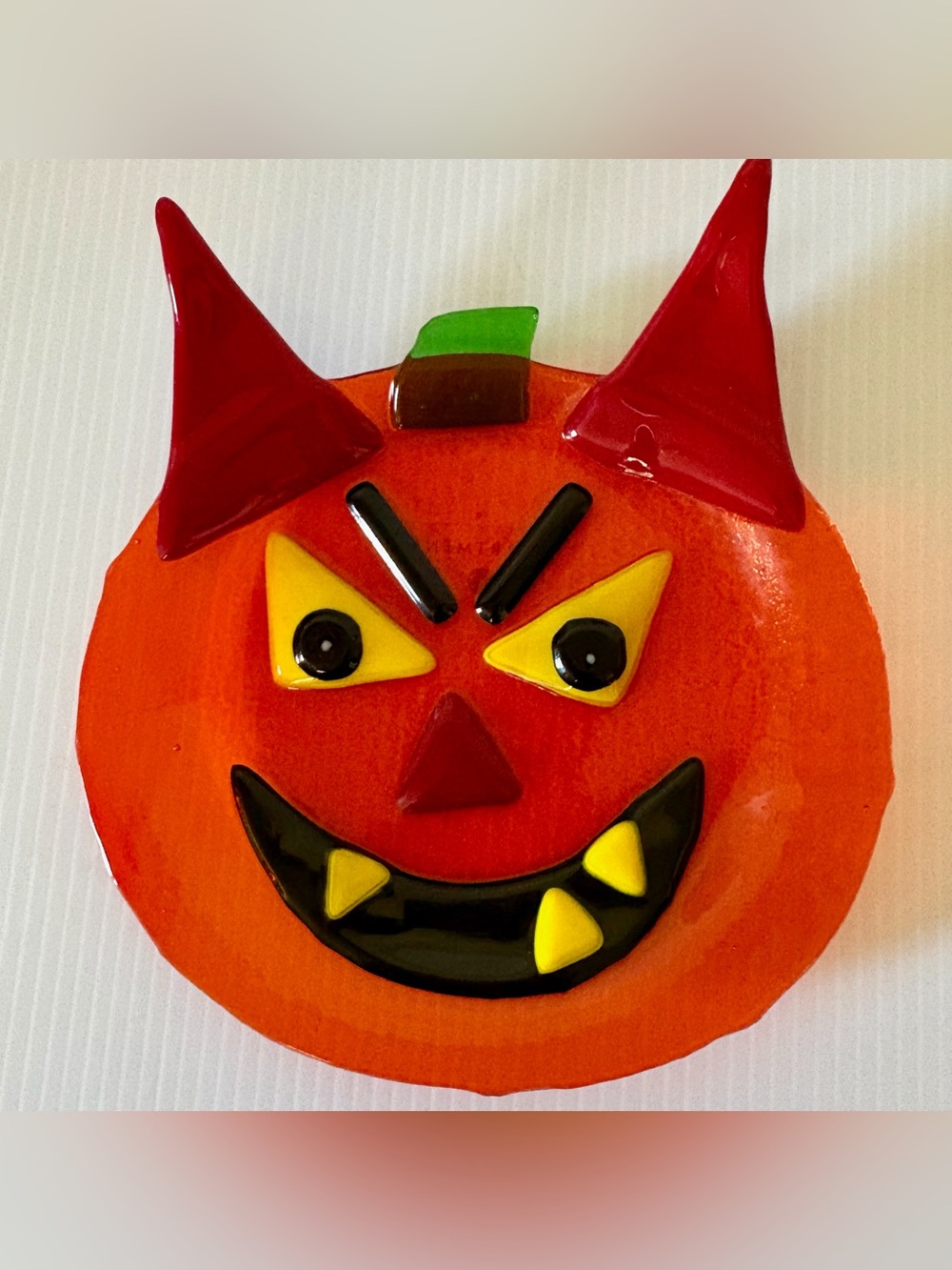 Department 56 Fused Glass Pumpkin Plate Vintage Halloween Jack O Lantern Spooky